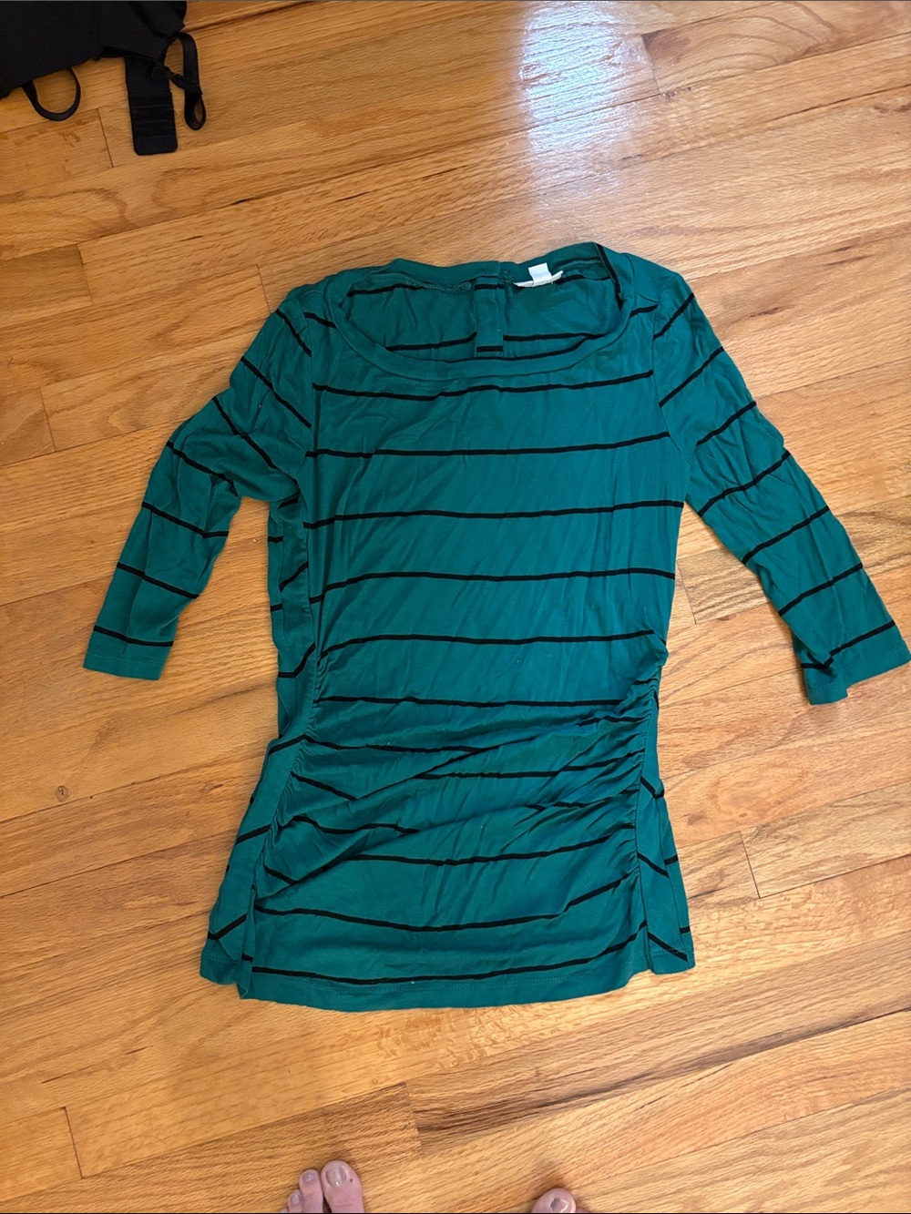 A Pea in the Pod Green and Black Striped Ruched-Side Maternity Top